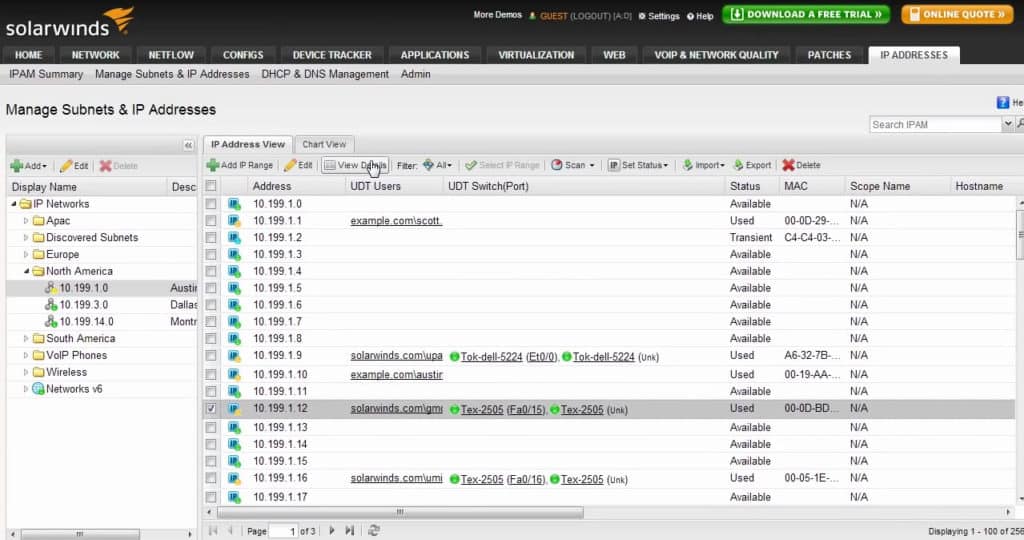 solarwinds ipam subnet window