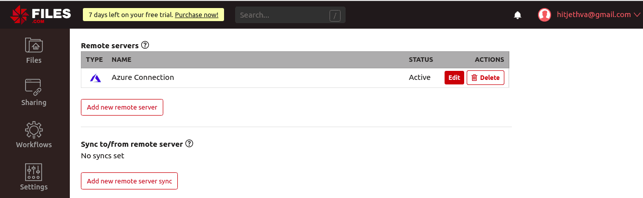 azure connected to files.com