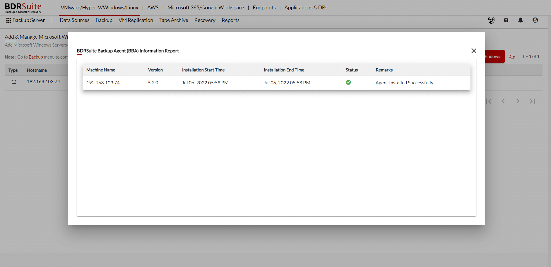 BDR Suite backup agent
