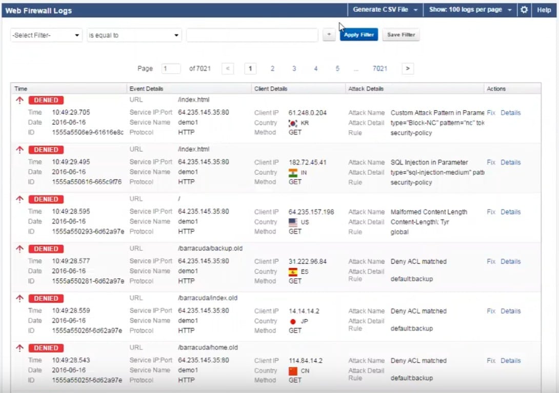 Barracuda WAF Logs