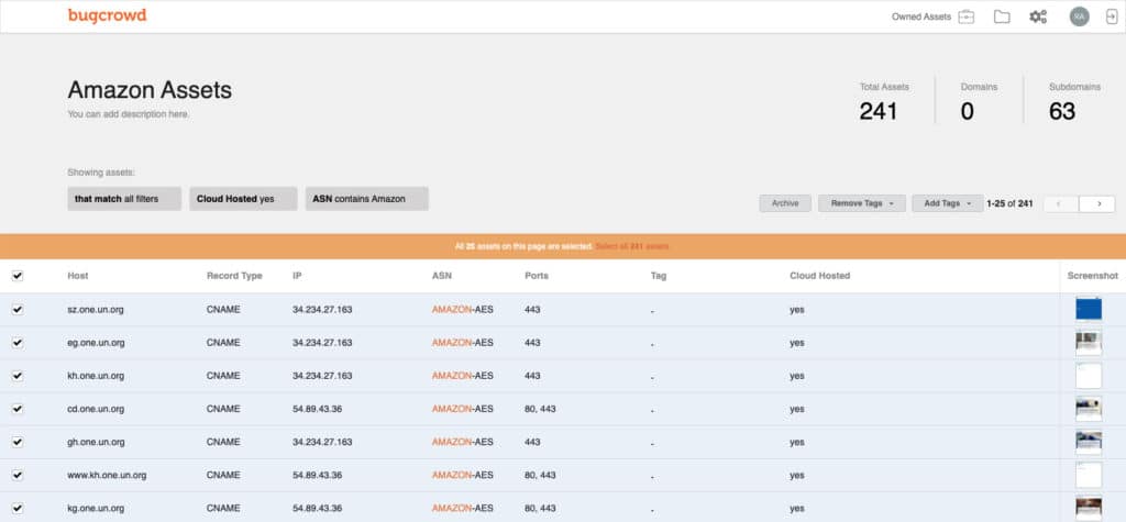 Bugcrowd Asset Inventory dashboard