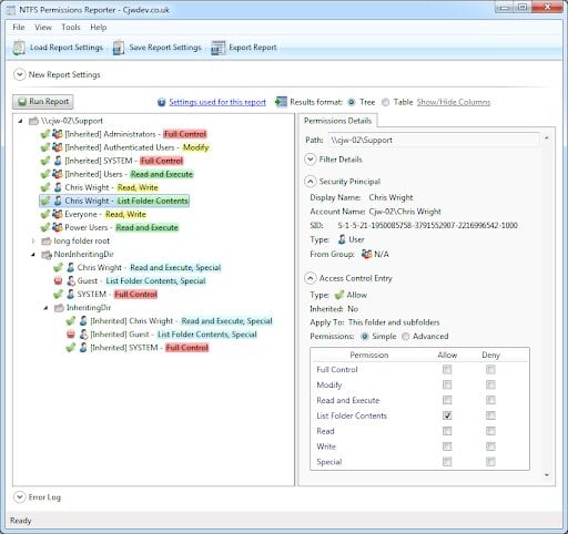 CJWDEV AD Permissions Reporter settings view