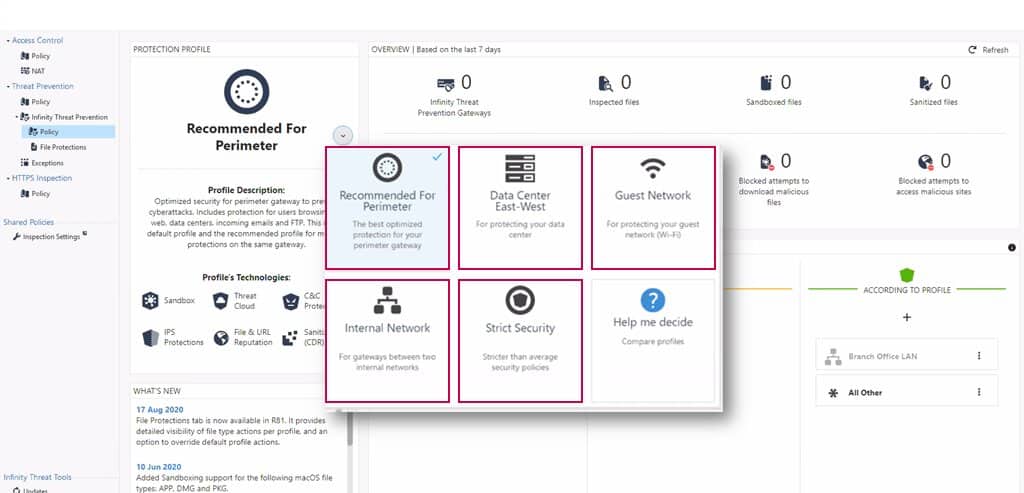 CheckPoint NGFW threat prevention view