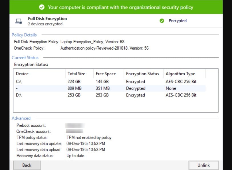 Checkpoint full disk encryption