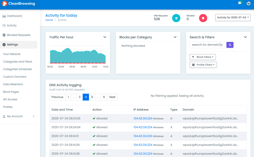 CleanBrowsing Content Filtering Activity Monitor