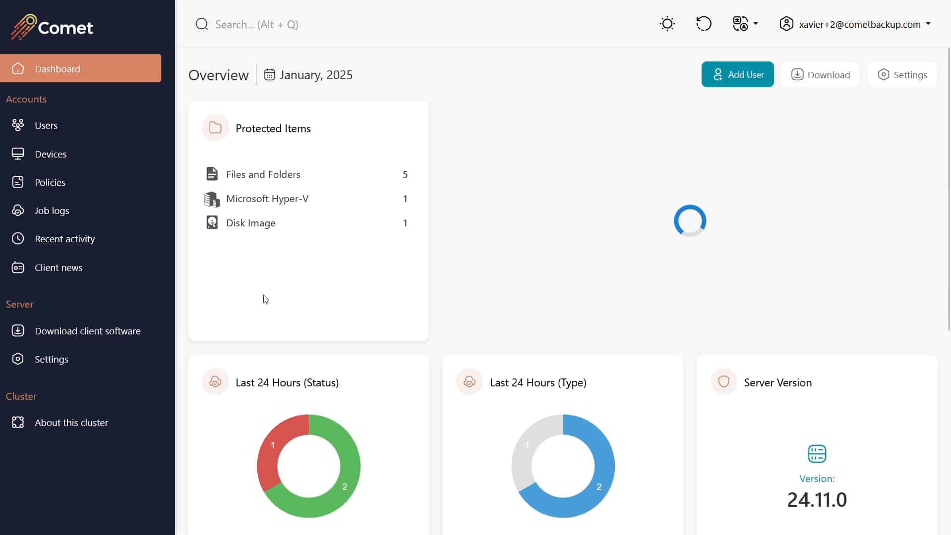 Comet Backup users view