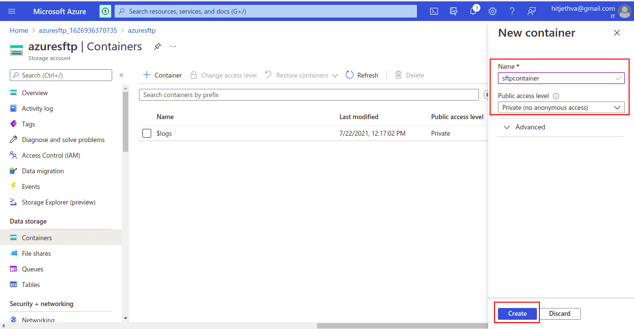 create azure container