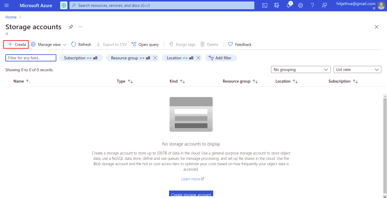 create storage account