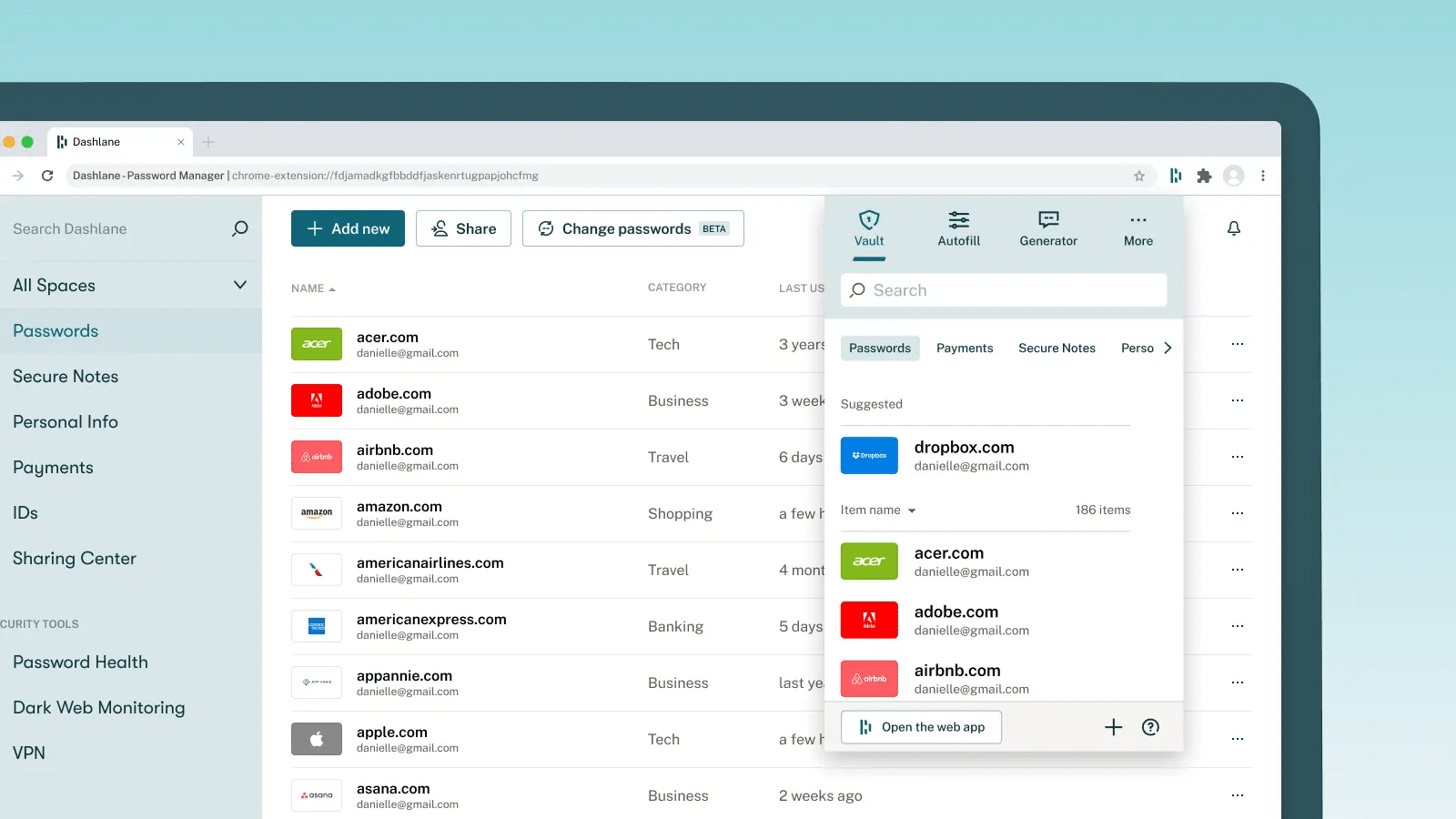 Dashlane passwords view