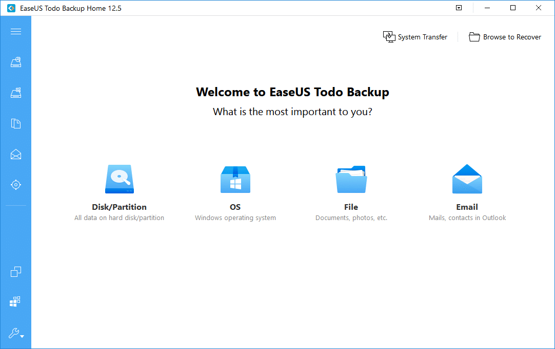 EaseUS Todo Backup homepage