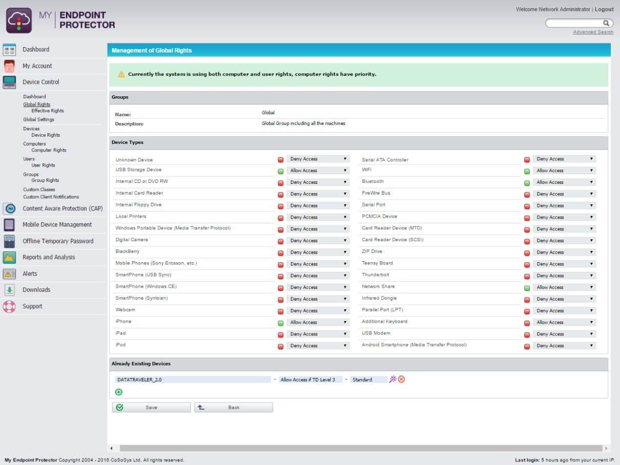 Endpoint Protector dashboard