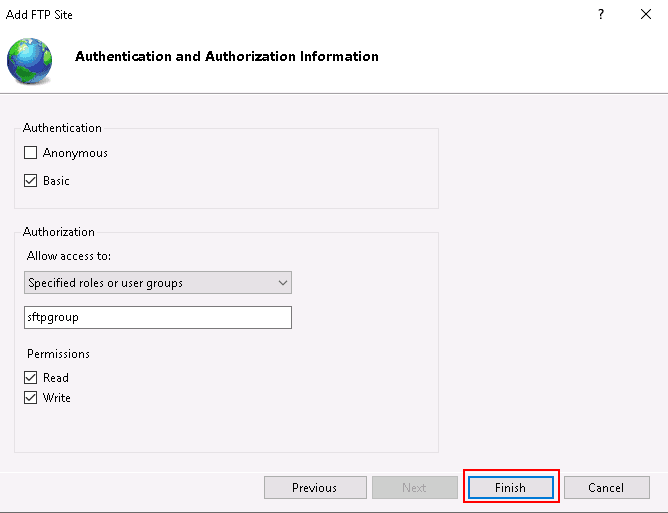 ftp authorization information