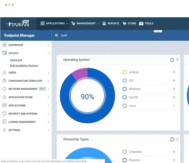 ITarian Patch Management dashboard