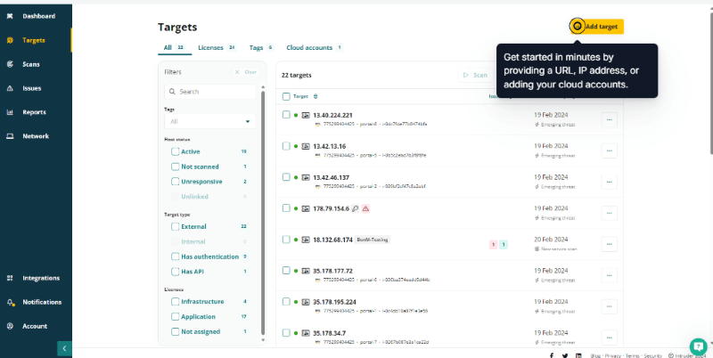 Intruder Systems interface