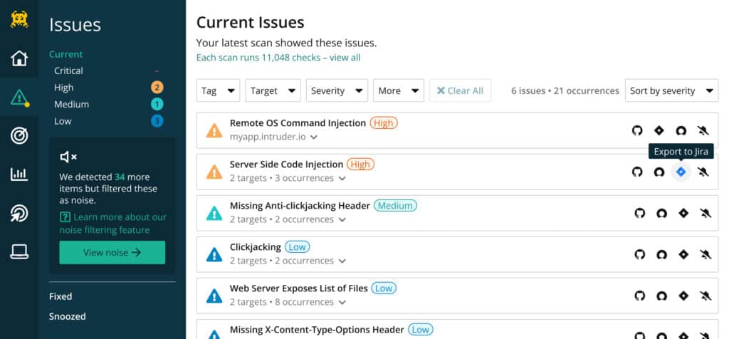 Intruder current issues view