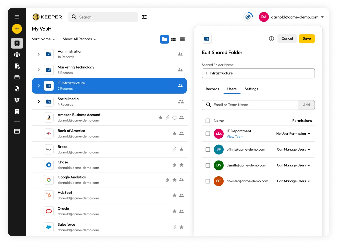 Keeper Enterprise Password Manager my vault