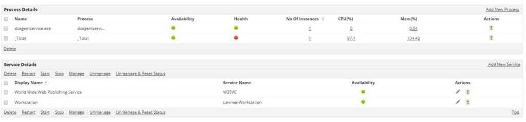 ManageEngine Applications Manager Process Monitoring Details
