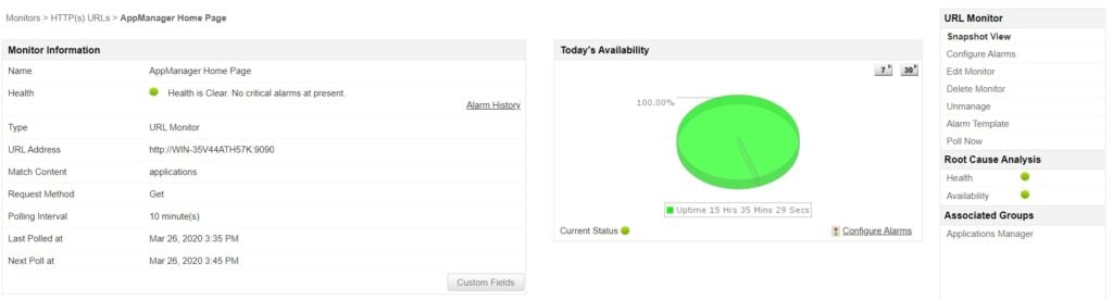 ManageEngine Applications Manager Synthetic Monitoring Website Availability