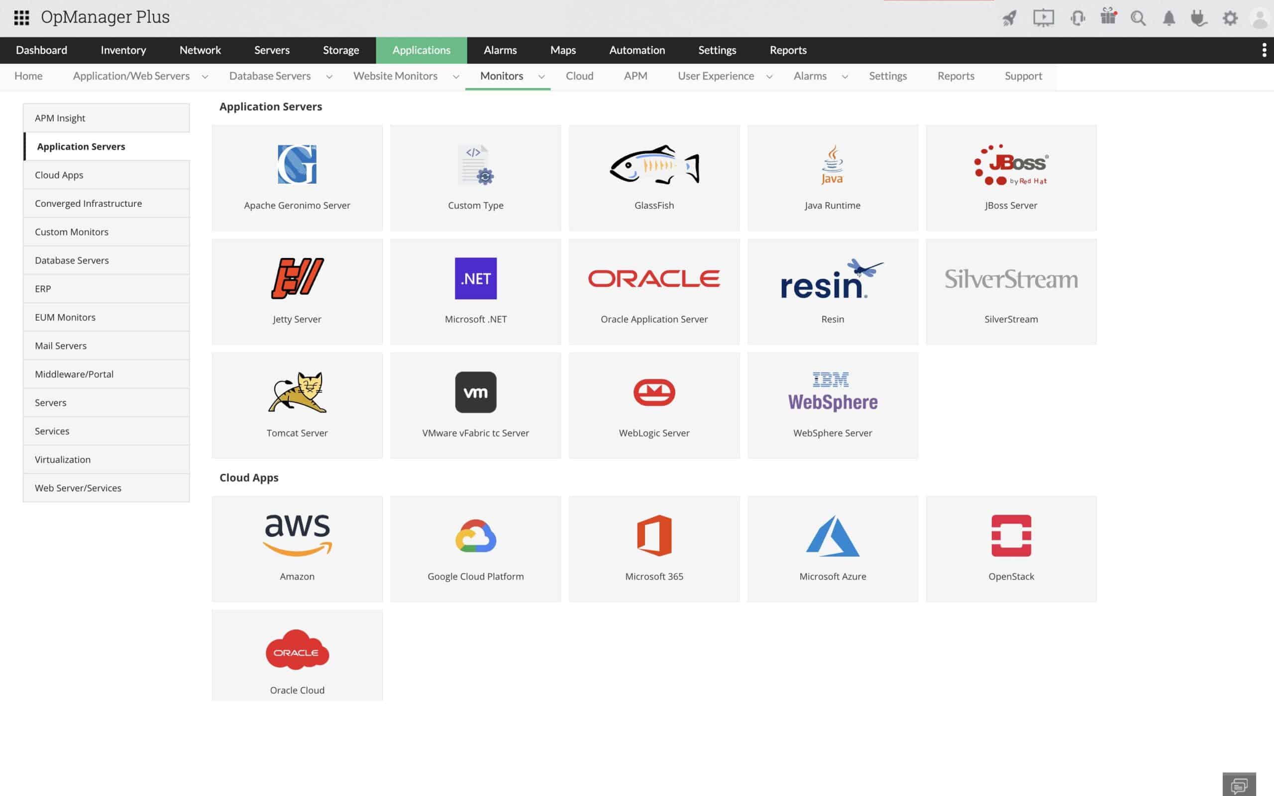 ManageEngine Applications Manager applications view
