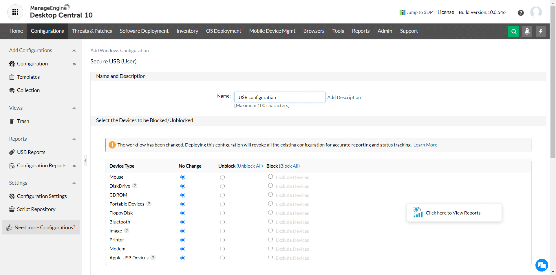 ManageEngine Device Control Plus USB Lockdown Dashboard