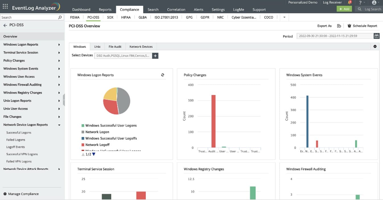 ManageEngine Event Log Analyzer compliance