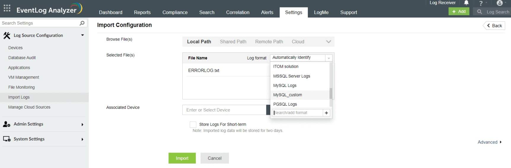 ManageEngine EventLog Analyzer Log Parsing