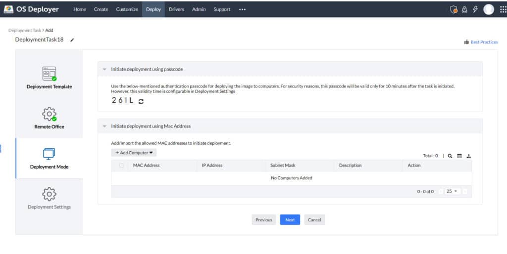 ManageEngine OS Deployer dashboard