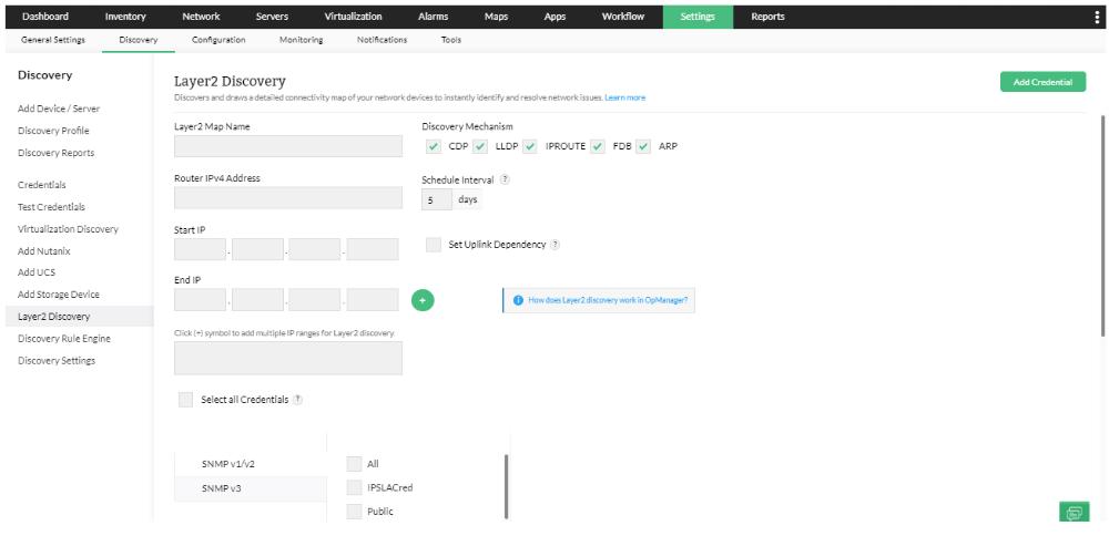 ManageEngine OpManager Discovery Settings