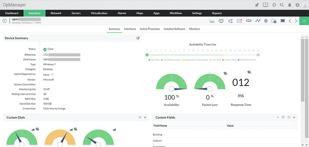 ManageEngine OpManager inventory view