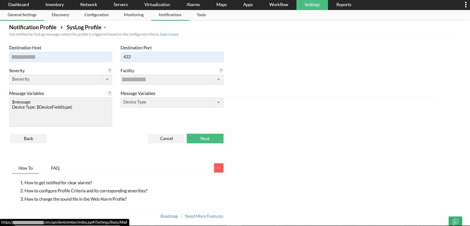 ManageEngine OpManager syslog profile