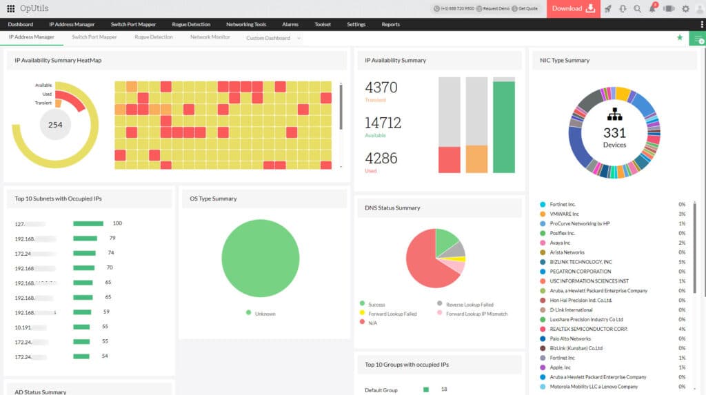 ManageEngine OpUtils dashboard