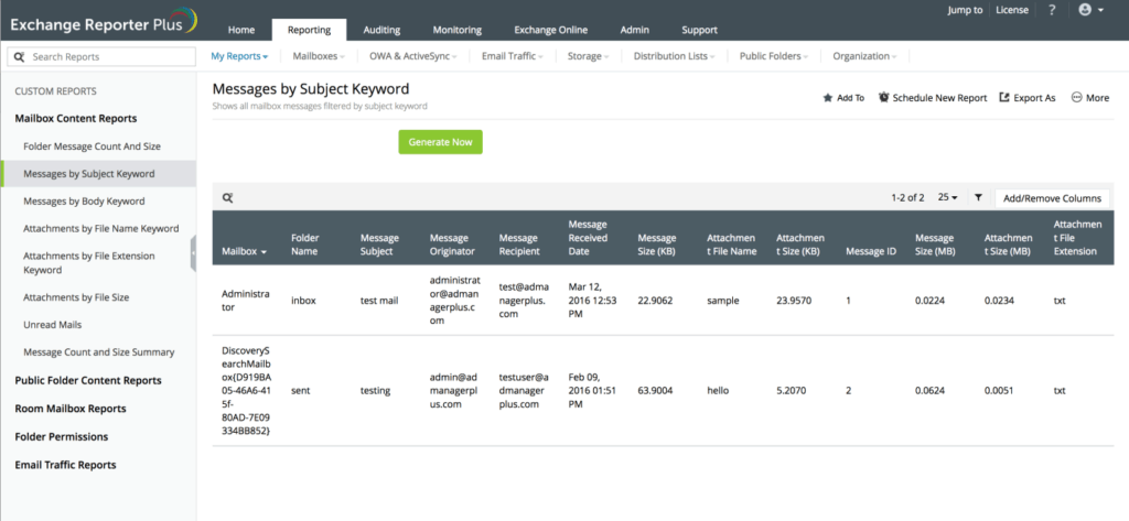 ManageEngine Exchange Reporter Plus