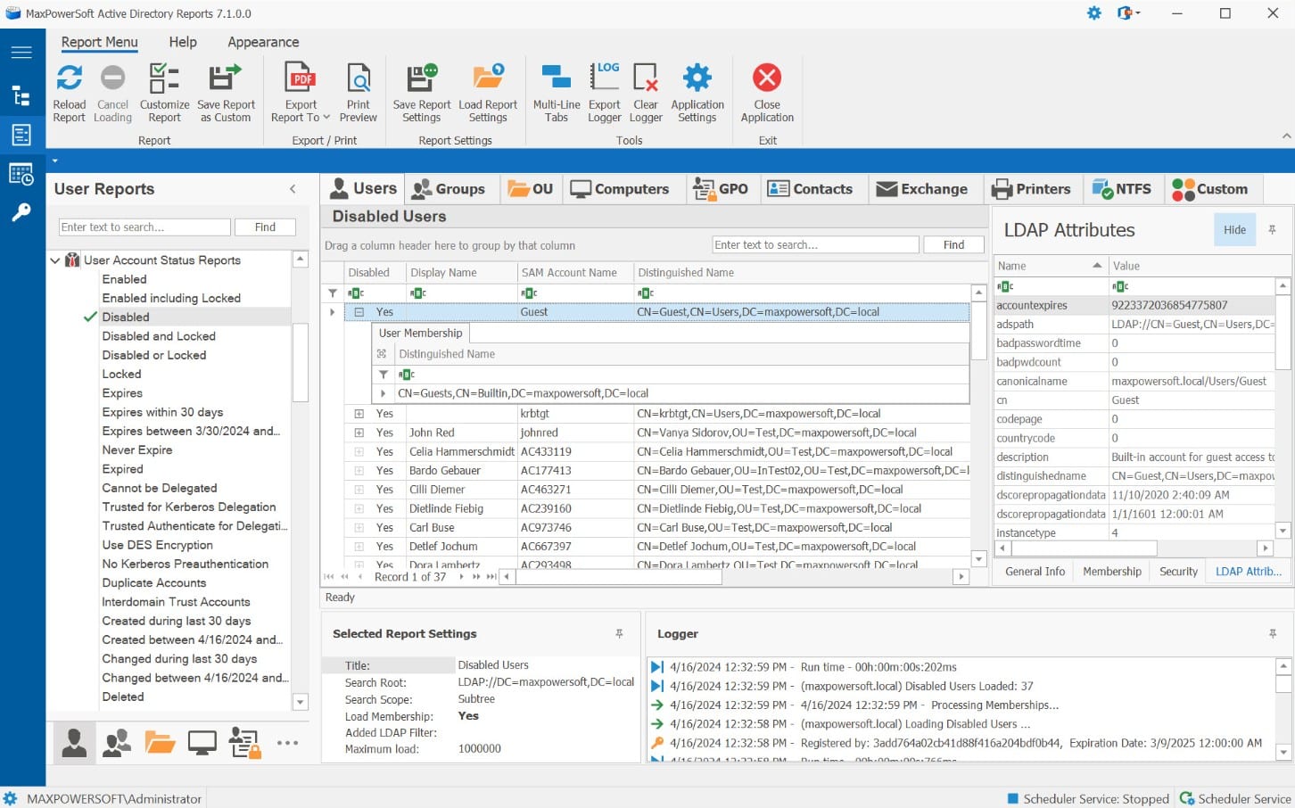 Maxpowersoft Active Directory Reports