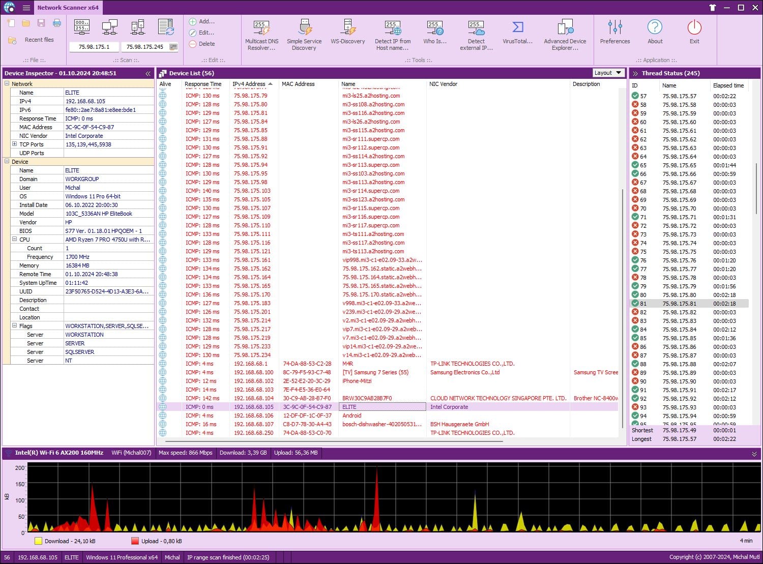Mitec Network Scanner dashboard