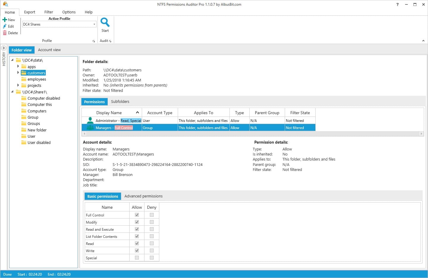 NTFS Permissions Auditor by Albusbit folder view