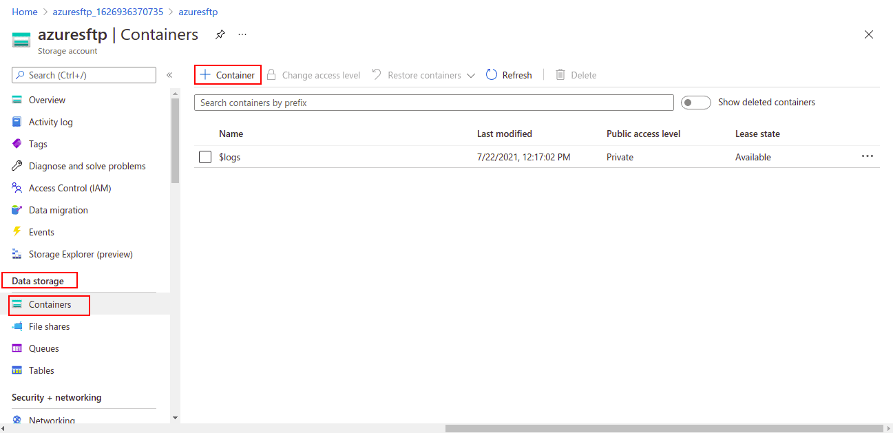 navigate to storage account