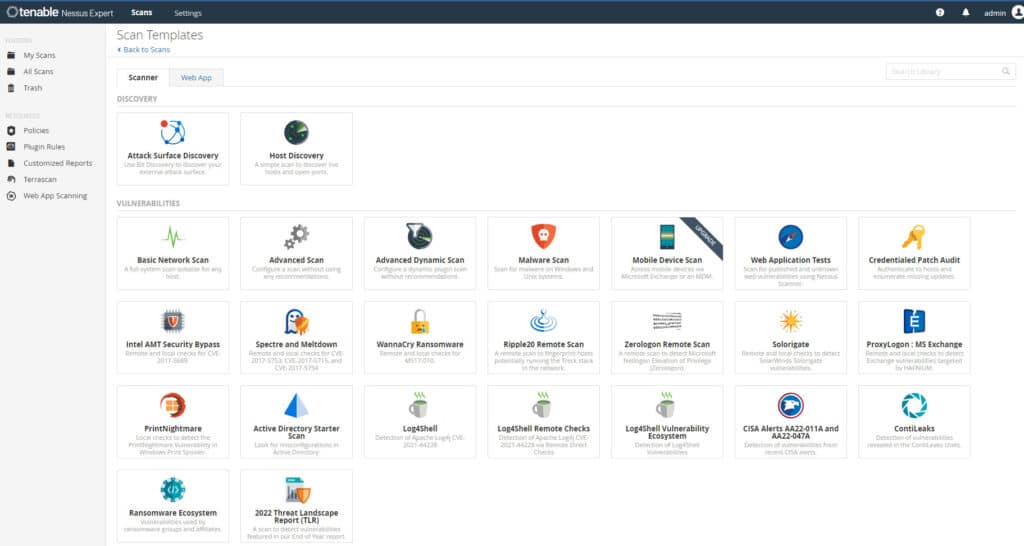 Nessus scan templates
