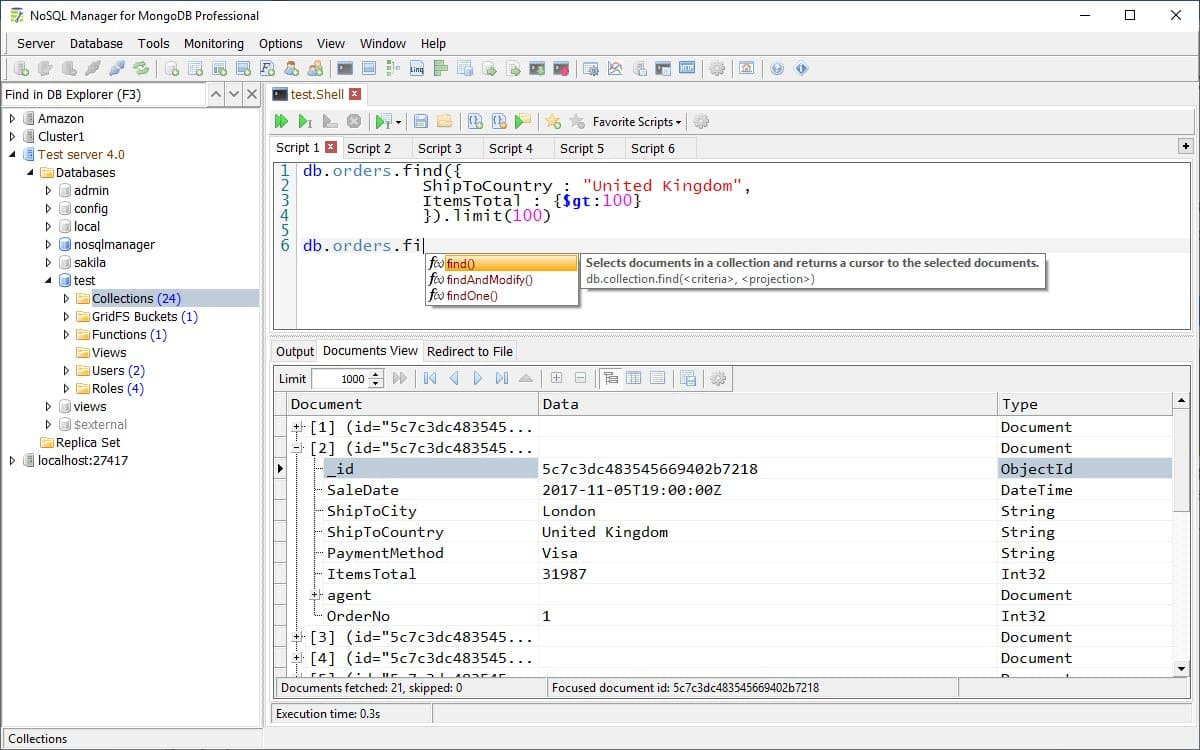 NoSQL Manager dashboard