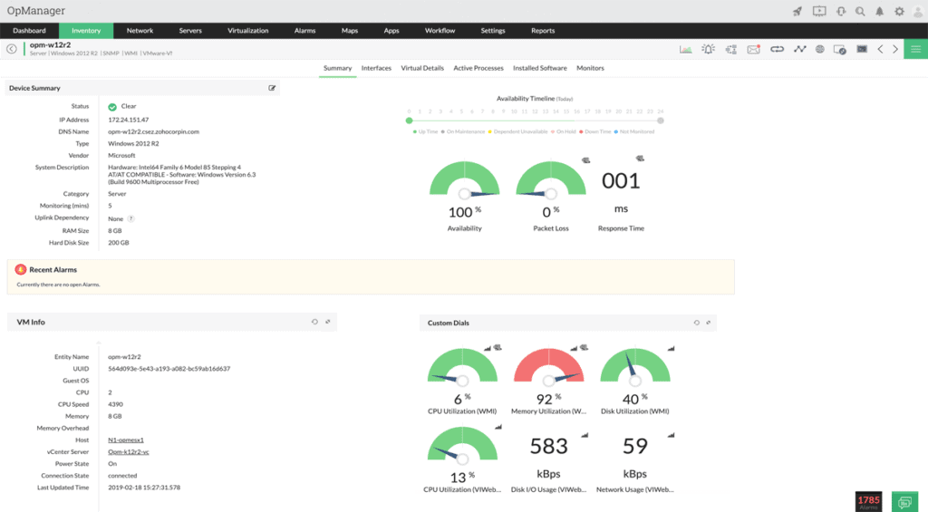 OpManager Index Snapshot