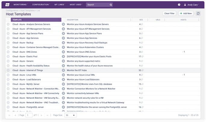 OpsView host templates view