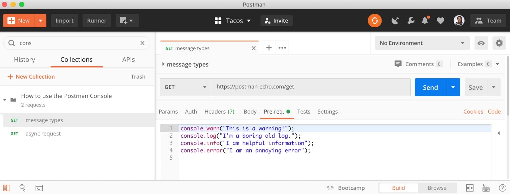 Postman javascript debugger