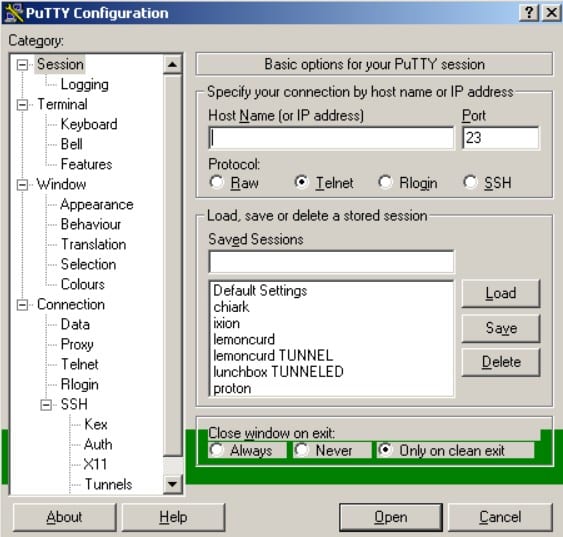 Putty configuration