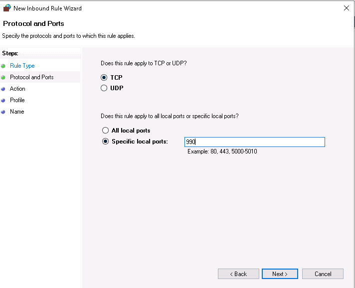 select protocol and port
