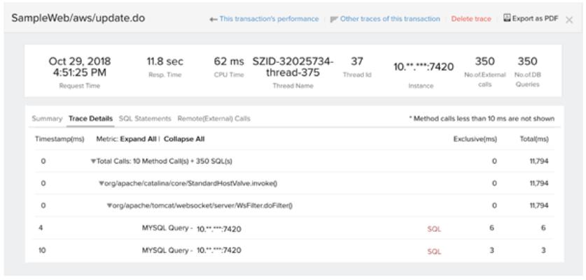 Site24x7 Application Trace Details
