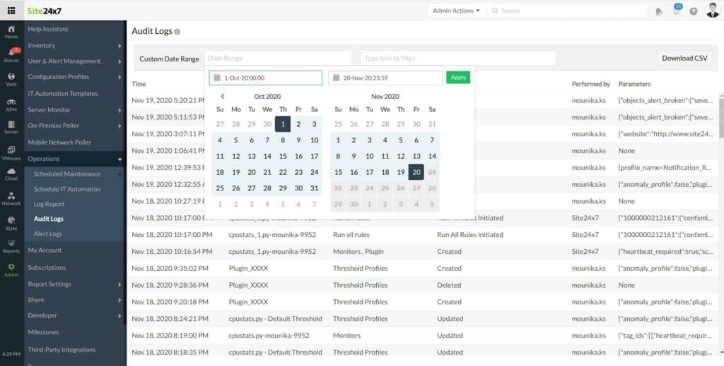 Site24x7 Audit Logs