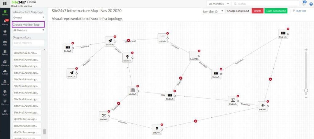 Site24x7 Infrastructure Map