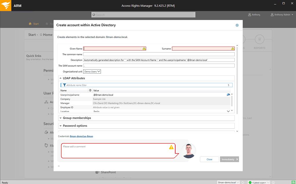 SolarWinds Access Rights Manager Create Account