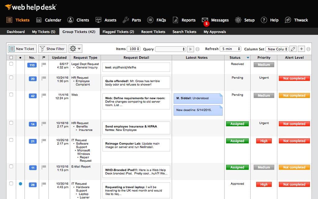 SolarWinds Web Help Desk group tickets