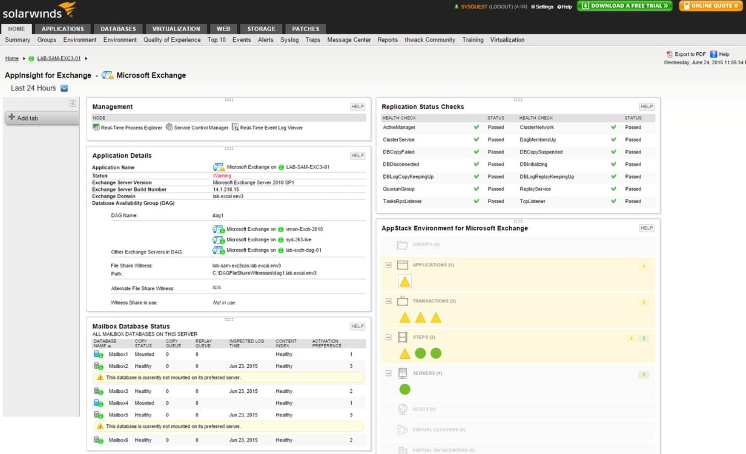 Solarwinds SAM exchange server