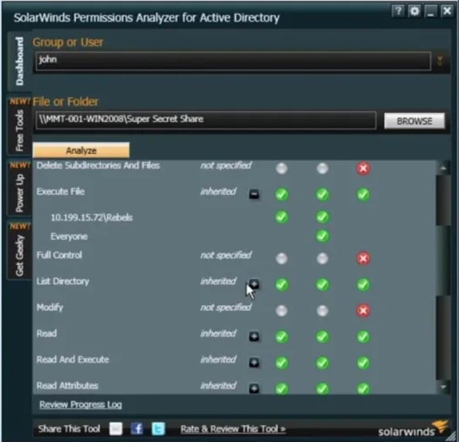 Solarwinds permissions analyzer for AD